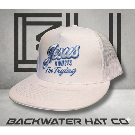 Jesus Knows I'm Trying Snapback Hat
